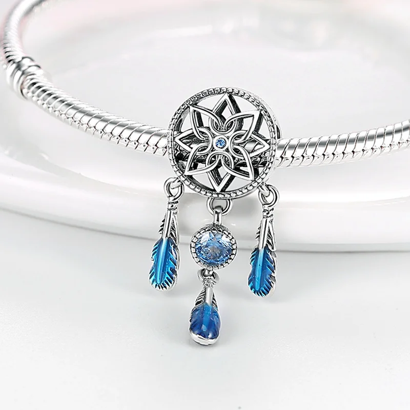 Fit 3mm's Original Bracelet Blue Dream Catcher Charms DIY Jewelry for Women Birthday Gifts plata charms of ley 925