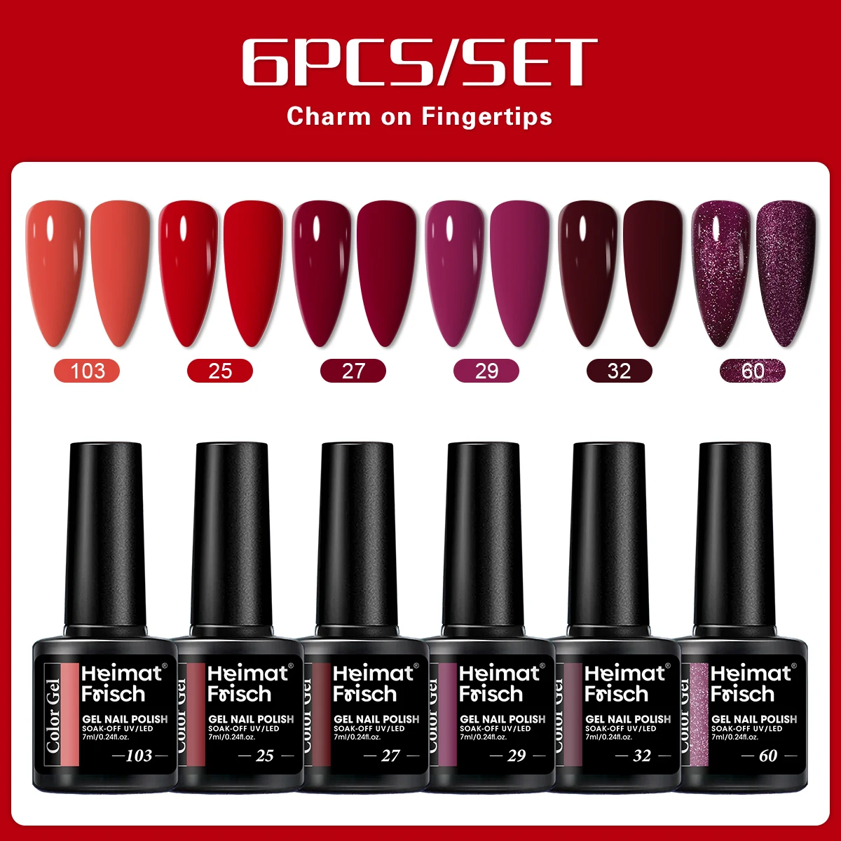 Heimat Frisch Ensemble de vernis à ongles gel 6 pièces - Vernis à ongles à paillettes nues, formule de gelée transparente, peut être durci sous la lumière LED, Long-La