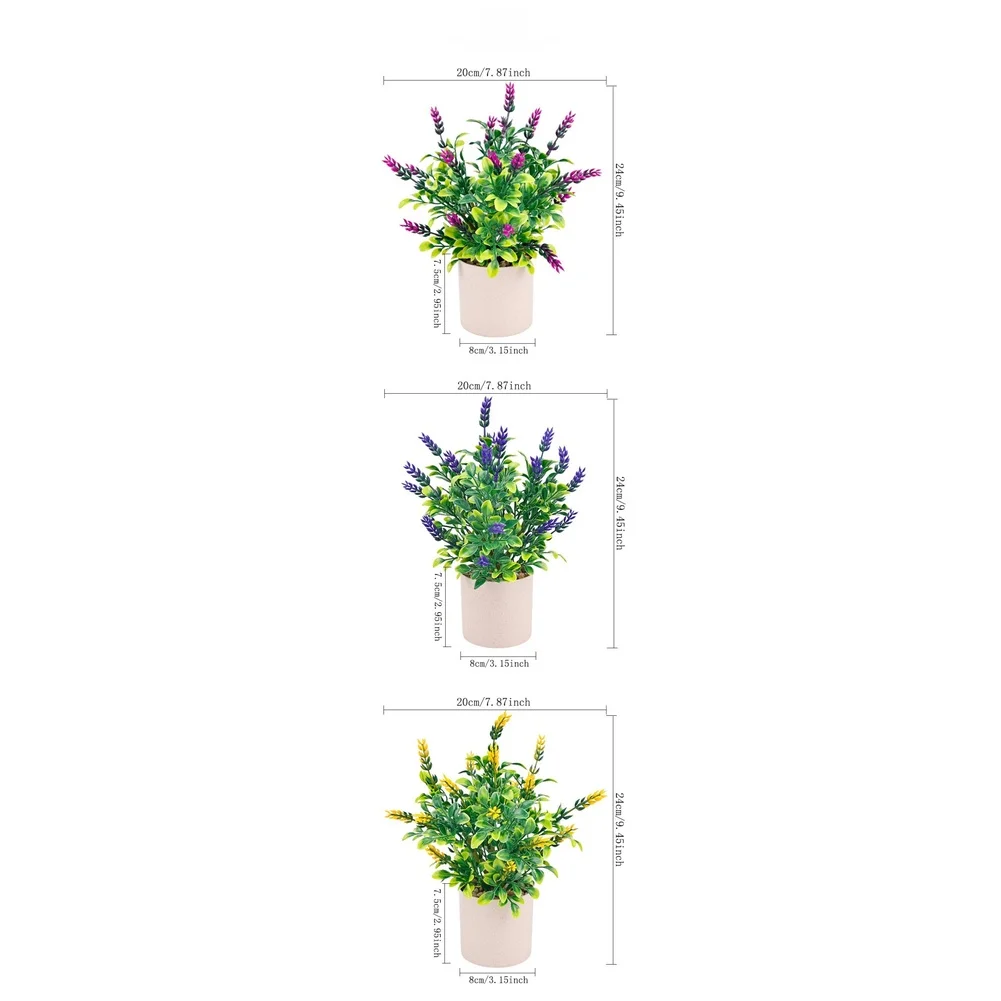 Artificial Lavender Plant For Retro Style 10.5cm Plastic Fake Flower Pot Red Pink Yellow Purple For Zero Maintenance Greenery