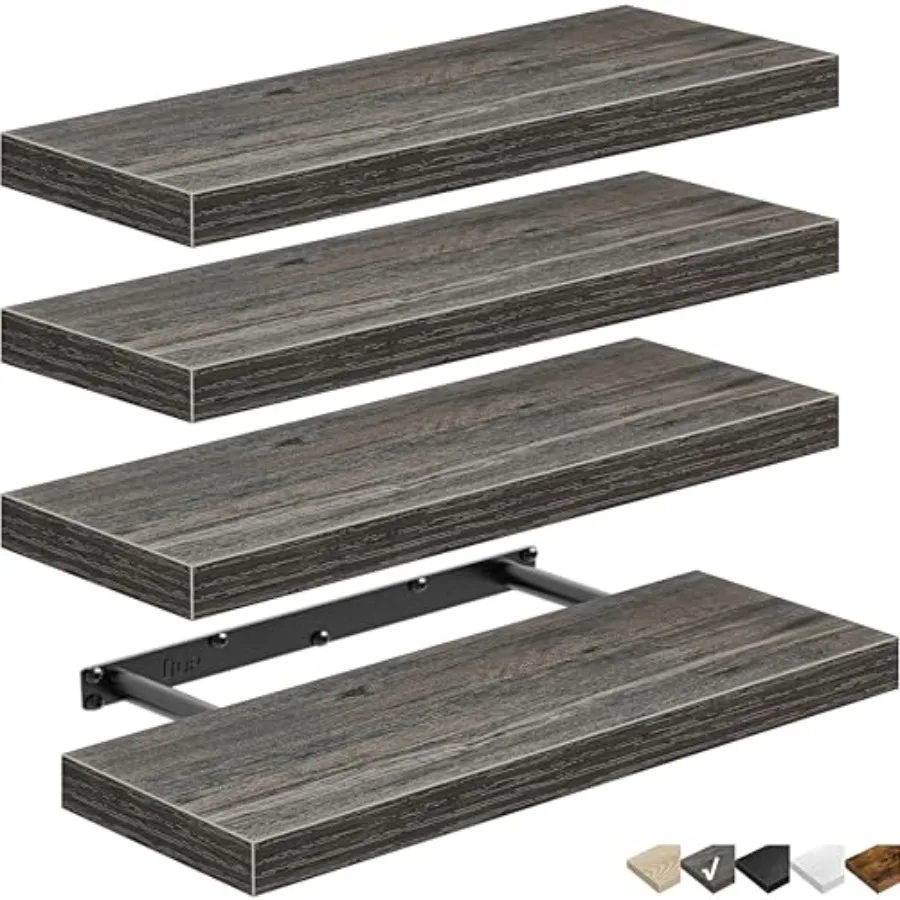 

Floating Shelves for Wall Bathroom Shelf Bedroom Kitchen Living Room Farmhouse Small Book Shelf 16 inch Set of 4, Grey 015-GY4