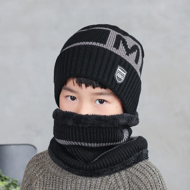 Warm Kids Winter Knitted Hat and Fleece Neck Warmer Snood Scarf Set for Boys Girls Age 2 3 4 5 6 7 8 9 10 Years Old