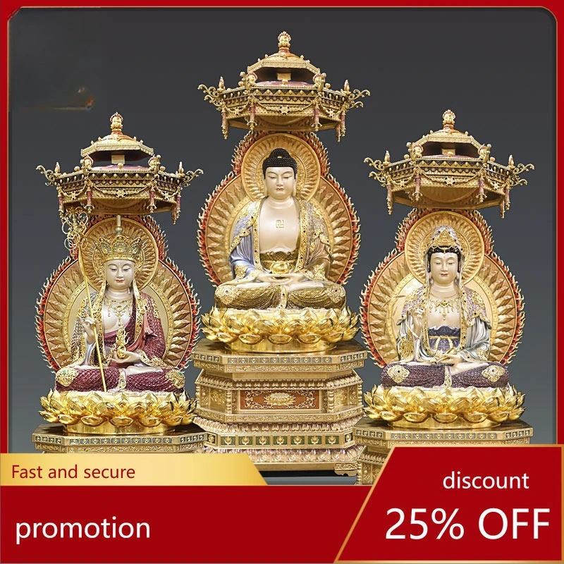 Cz enamel pure copper sakyamuni three treasures buddha statue guanyin buddha statue guanyin bodhisattva statue