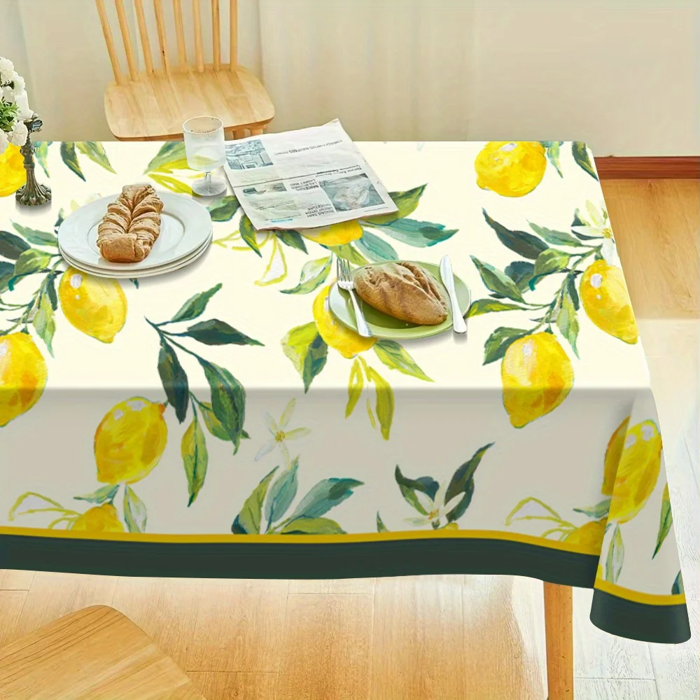1pc Lemon & Floral Tablecloth - Mediterranean Style, Washable Polyester Rectangular Table Cover with Vibrant Lemon & Flower Design for Dining Table Decor, Ideal for Parties & Gifts, Lemon Kitchen Decor