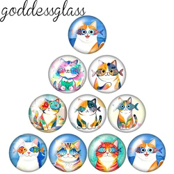 New Fish eye cat Cute Cartoon 10pcs 12mm/18mm/20mm/25mm Round photo glass cabochon demo flat back Making findings