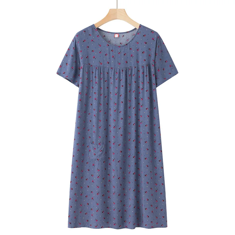 New Cotton and Silk Short-Sleeve Nightgown for Middle-Aged and Elderly Women, Summer Thin Style, Loose Home Dress for Moms