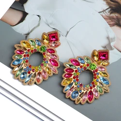 Fashion Boho Metal Full Geometric Crystal Round Big Dangle Earrings For Women 2024 Trend Luxury Quality Holiday Party Jewelry