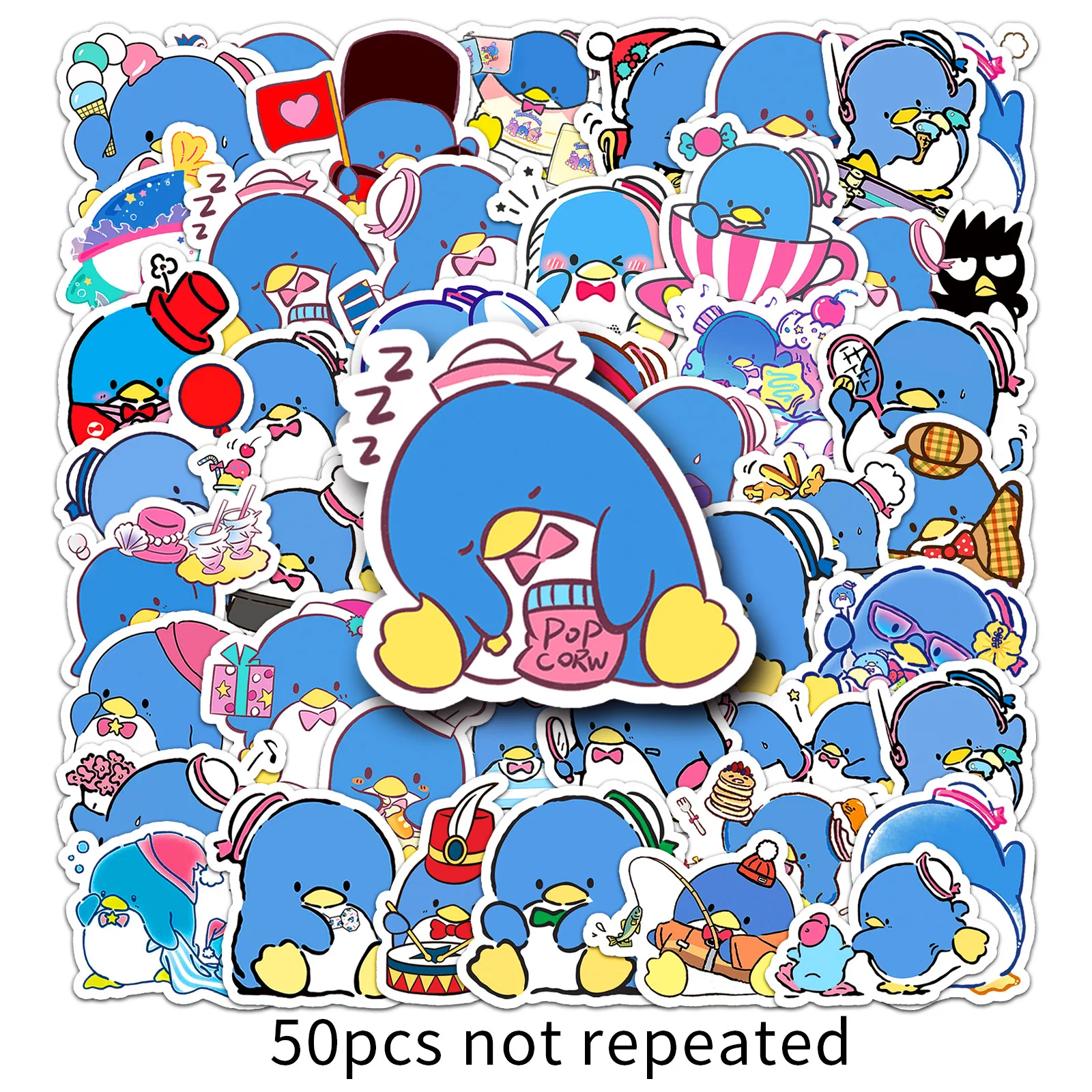 

50PCS Sanrio Anime Cartoon Stickers Cute TuxedoSam Decal Blue Penguin DIY Phone Case Water Bottle Waterproof Kids Toys Gifts