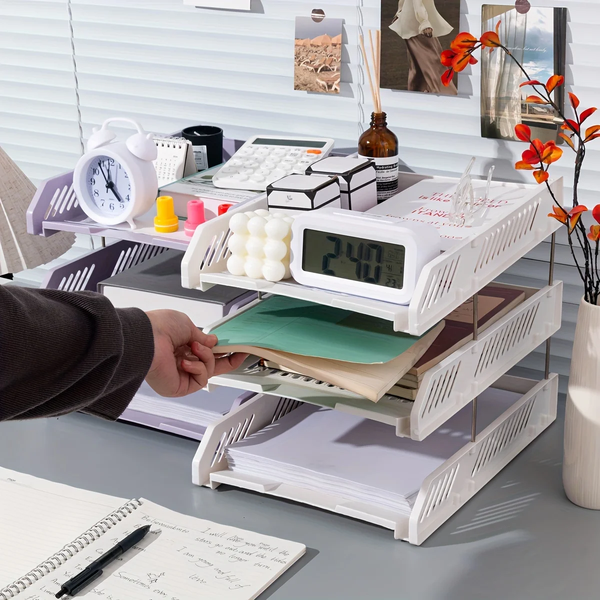 

Desk Accessory Tray Organizer Desk File Black Desktier Letter Paper Sorter Office Desktop Holder Stackable Rack Trays Racks