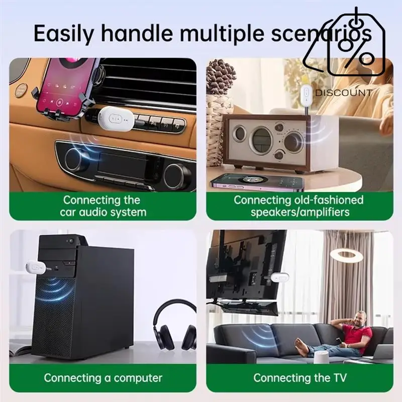 AS95-2 في 1 بلوتوث 5.4 جهاز إرسال واستقبال الصوت محول لاسلكي مع ميكروفون 3.5 مللي متر AUX موسيقى ستيريو لمجموعة السيارة التلفزيون الكمبيوتر