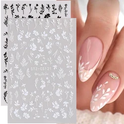 2 pezzi adesivi per Nail Art in foglia nera bianca per la primavera estate disegni Charms cursori autoadesivi decalcomanie decorazioni per unghie fogli