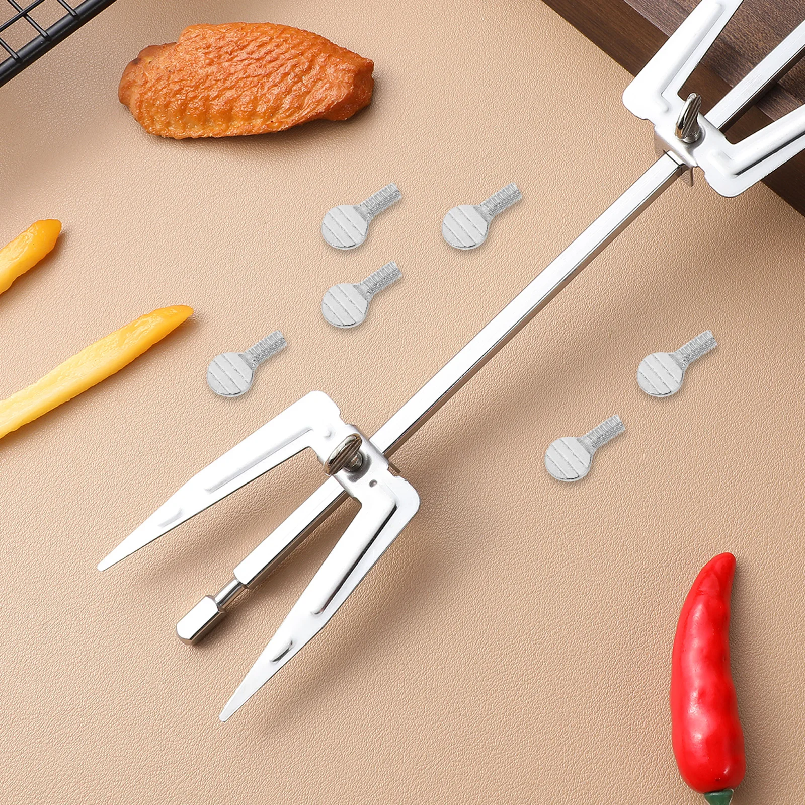 

10 pcs Rotating Fork Screws Stainless Steel BBQ Accessories Air Fryer Tools Metal Skewer Holders barbecue grill outdoor cooking