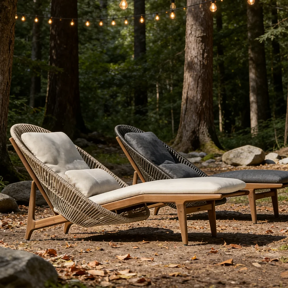 S*-Outdoor Rope Weaving Teak Sofa Chair Combination All Weather Poolside Resort Garden Cushion Design