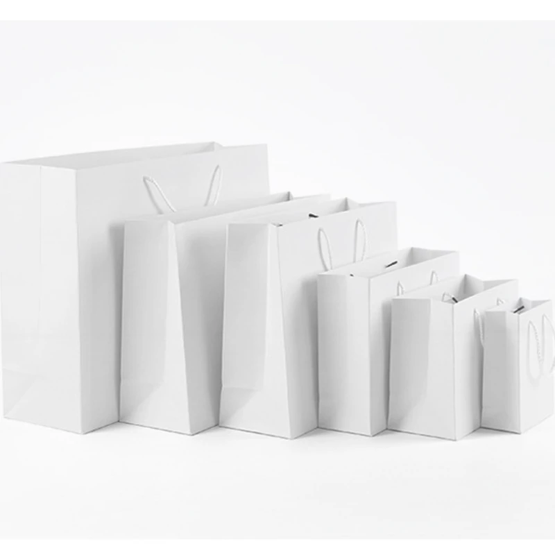 1pc Multi-size horizontal version white high-end tote paper bag holiday Birthday gift wrapping Travel clothes storage paper bag