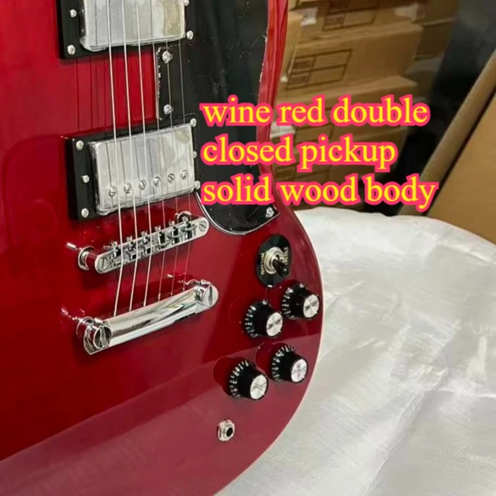 SGYT Double Missing Corner Solid Electric Guitar Wine Red Double Closed Pickup Solid Wood Body Rock Heavy Metal Free Shipping