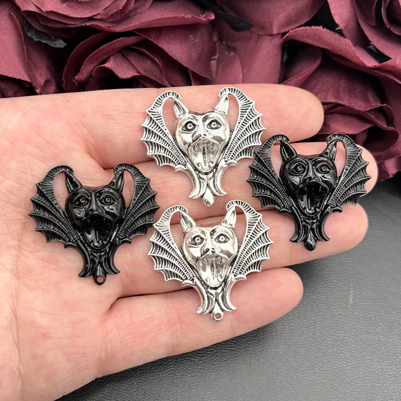 4pcs Gothic Gargoyles Charm Large Screaming Bat Connector Pendant Necklace Earring DIY Handmade Making Jewelry Findings