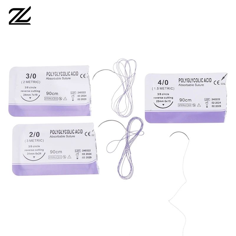 Absorbable Suture Thread Pet Dog Specific PGA 90CM With Needle 2-0 3-0 4-0 Teaching Demonstrations Exercises Use