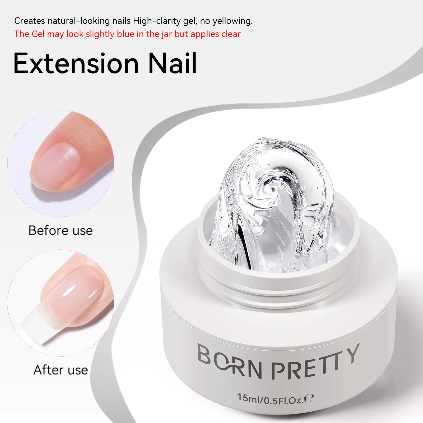 Born bonito claro antiaderente mão extensão unha polonês kit com dicas de unhas buffer 3d moldar arte do prego emboss gel duro 15ml