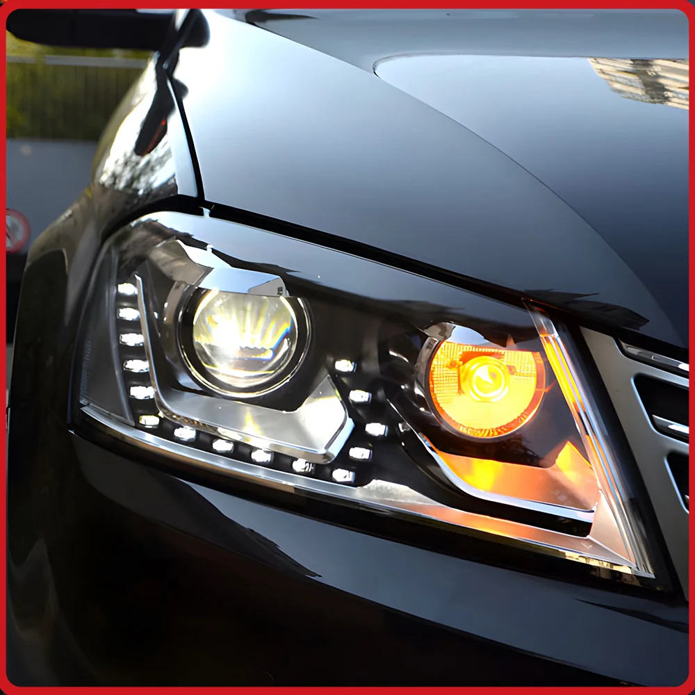 

Передние фары для VW Magotan B7 2012-2015, комплект фар с LED-подсветкой в стиле «слезинки», с функцией сигналов поворота, установка Plug and Play