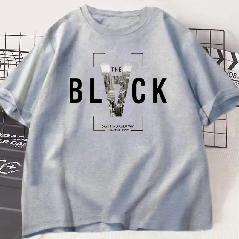 

Black Letter Pattern T-shirt with Inverted A Pattern T-shirt Street Fashion Harajuku Tops Loose Casual Hip-hop Men Women T-shirt