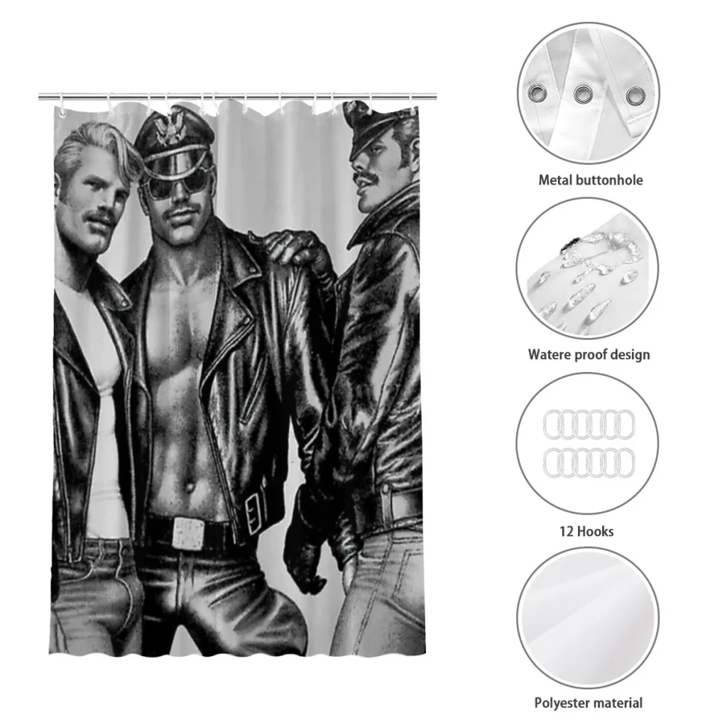 Tom of Finland Image Leather Biker Men Gay Shower Curtain for Bathroom  Aesthetic Room Decoration