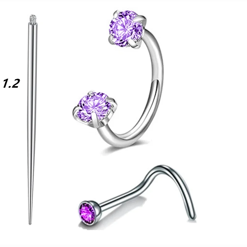 6/2 Stück Hufeisen-Nasenringe mit L-förmigem Nasenstecker, Edelstahl-Nasenring mit Regenbogen-CZ, Lippen-Augenbrauen-Helix-Ohrpiercing
