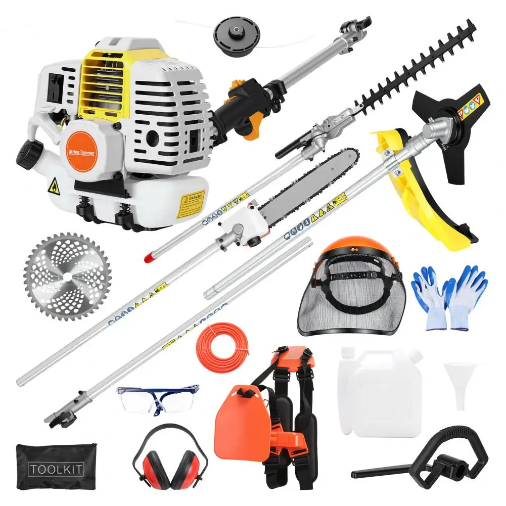 5in1 Set Grass Weed Trimmer String Gas Powered 52cc 2-Stroke Brush Cutter/Edger/Pole Saw Pruner Extension Pole Hedge Trimmer