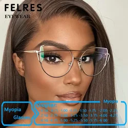 Fashion New Metal Cat Eye Frame Myopia Eyeglasses Women Clear Lens Personality Female Anti Blue Light Prescription Glasses