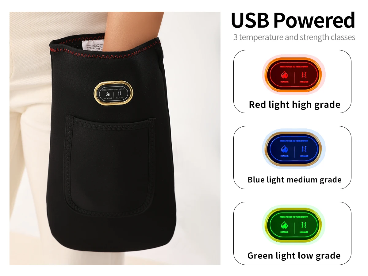 USB Electric Heating Hand Bag Hand Care Wrap Hot Compress Vibration Massage Relieve Pain Muscle Relax 3 Modes Home Relaxation