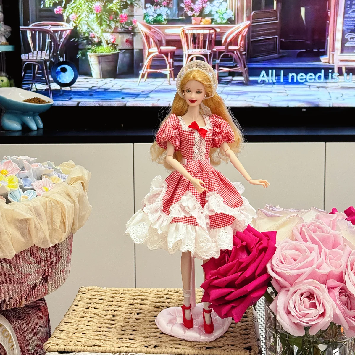 

Senior Sense French Elegant Bow Dress Red Plaid Sweet Cake Lolita Dress For 1/6 FR Babi Supermodel Doll Clothes Accessories