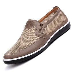 Zapatos planos ligeros de malla transpirable para hombre, mocasines informales a la moda, de diseñador de marca, color Beige, novedad de verano