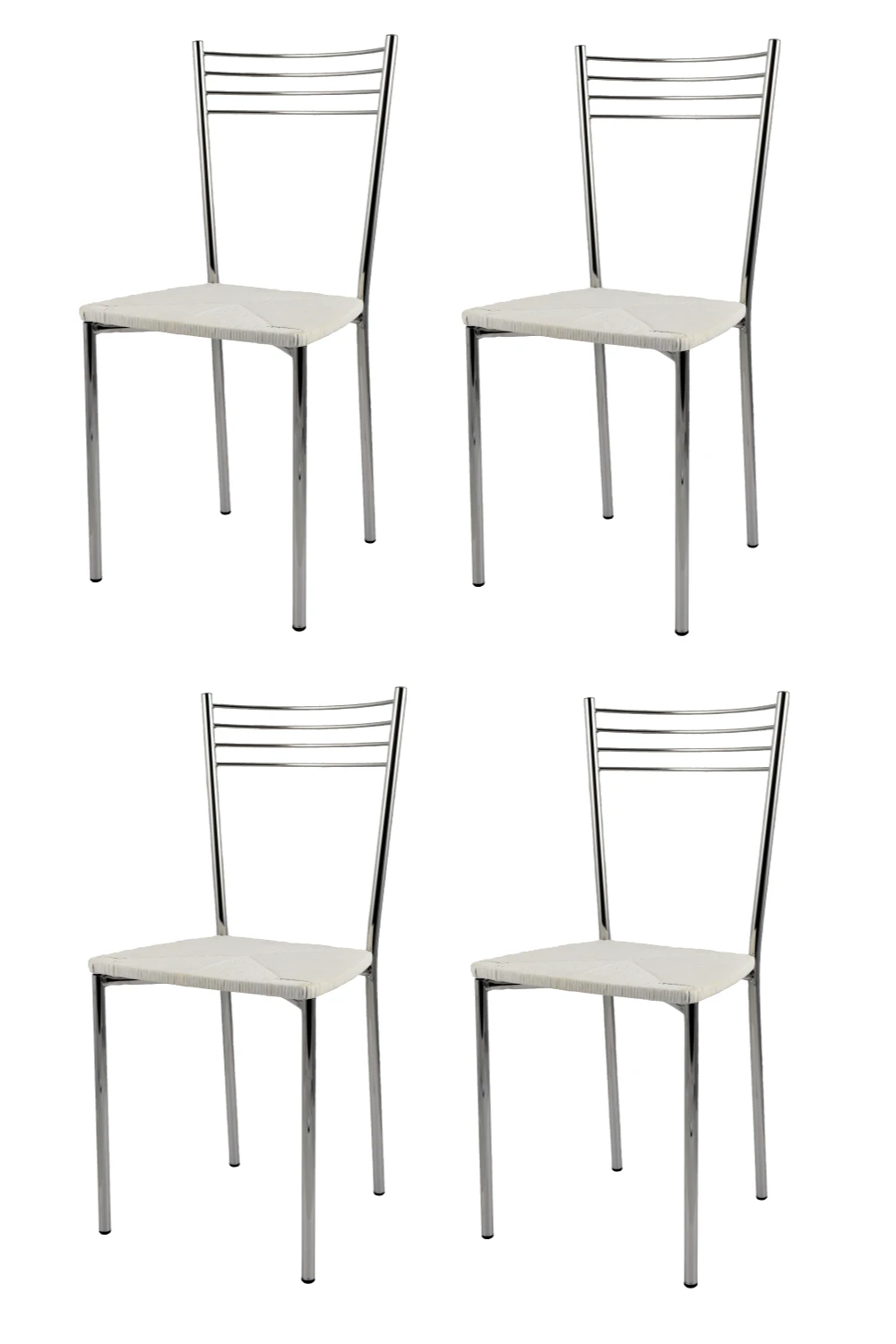 Tommychairs - Set 4 chairs model Elena for kitchen bar and dining room chrome steel, imitation straw seat white color