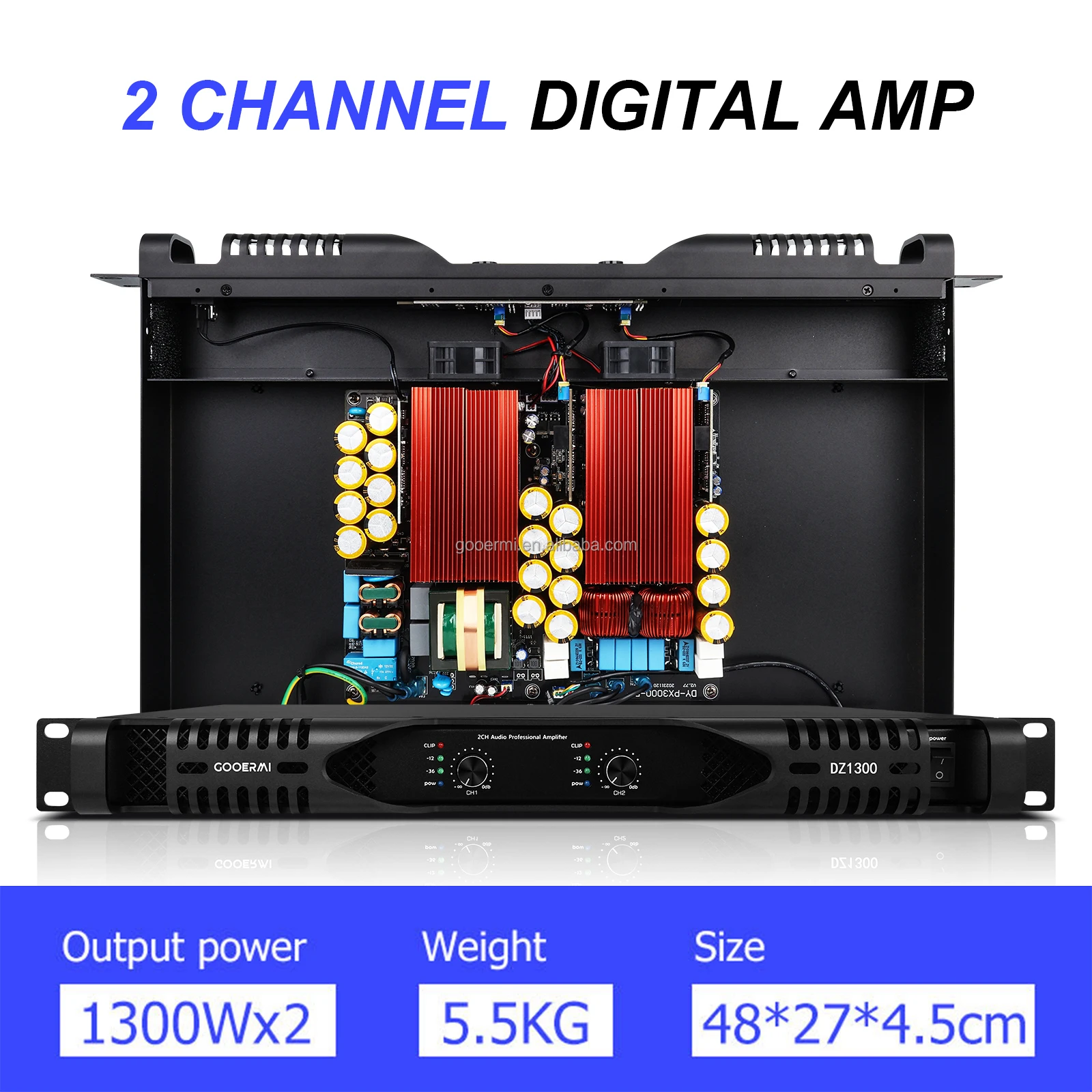 Hot Sale 1U 2 Channel Class D Amplifier 1300W Pro Audio Stereo Karaoke Sound System Digital Power Amplifier Receivers Amplifiers