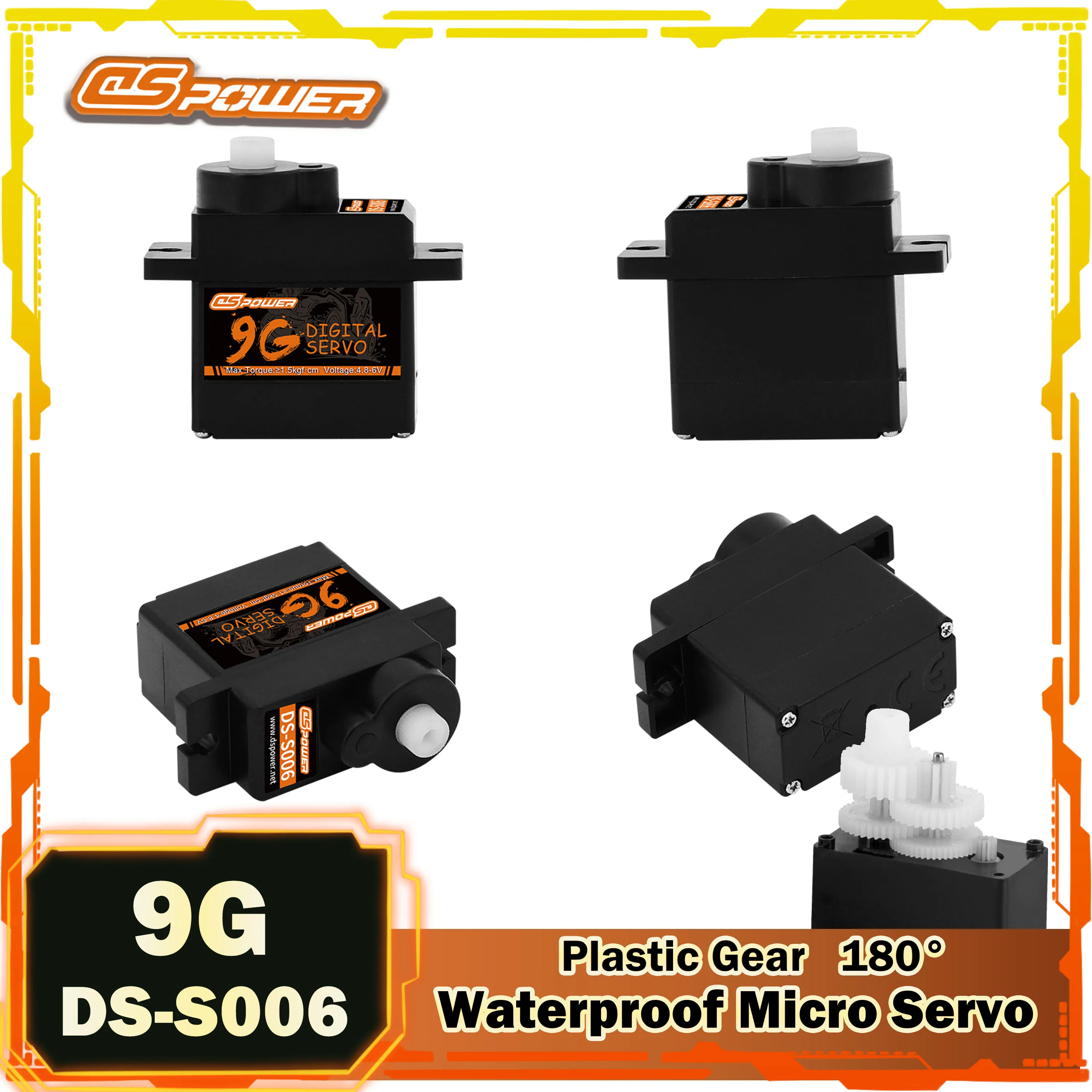 DSpower 9G Mini Micro Digital RC Car Servo Motor Waterproof for 450 Helicoper SCX24 WLtoy K969 Fixwing Airplane Robot Boat Toy