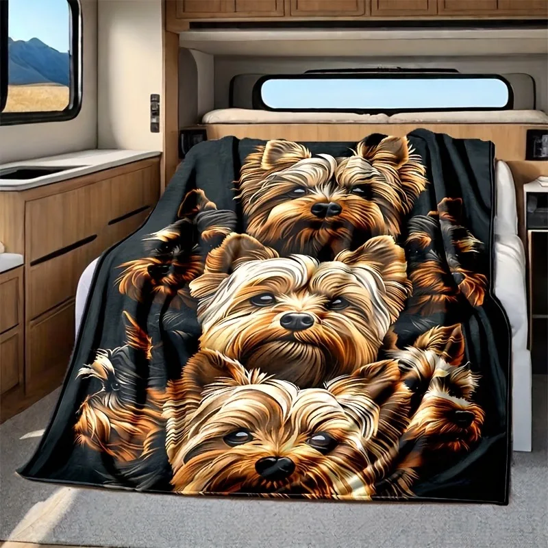 Yorkshire Terrier Pattern Soft Flannel Car Nap Blanket - All season Suitable Polyester Fiber Pet Shawl Car Accessories