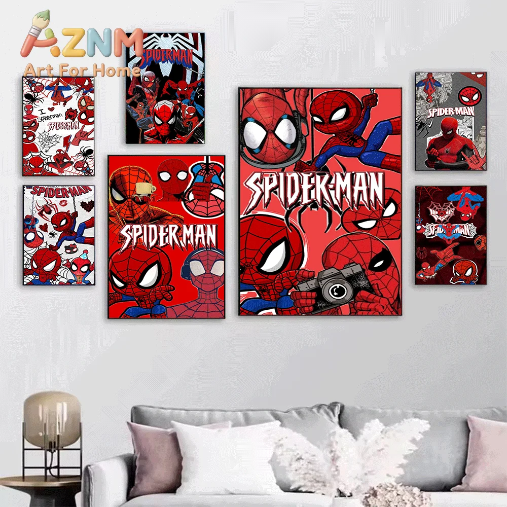 Marvel Spider-Man Golden Web Close Up Comic Canvas Wall Art Superhero Print Home Living Room Kids Bedroom Decor Unframed Canva
