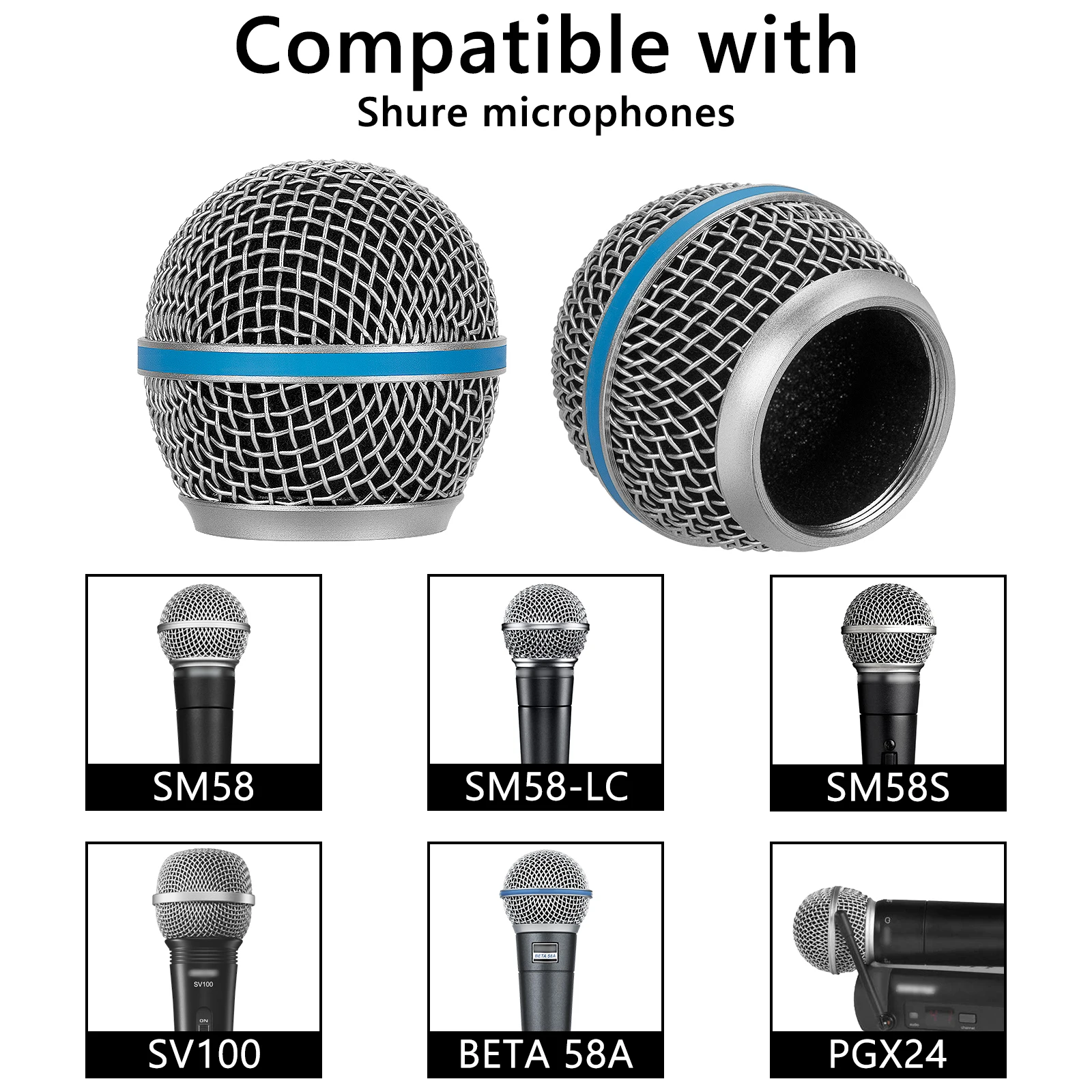 Geekria for Creators Microphone Replacement Grille for Shure SM58, SM58-LC, SM58S, BETA 58A, SV100, PGX24, SLX4 Mic Head Cover