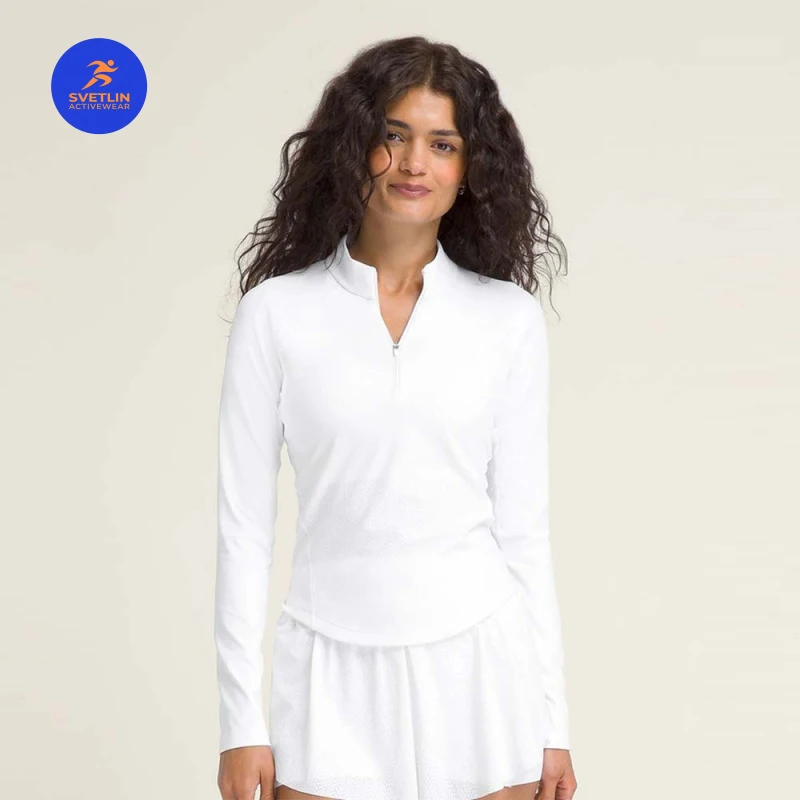 SVETLIN EU US Size Luxury Quality Laser Perforated High Elastic Loose Quick Dry Top Women Slim Half Zip Stand