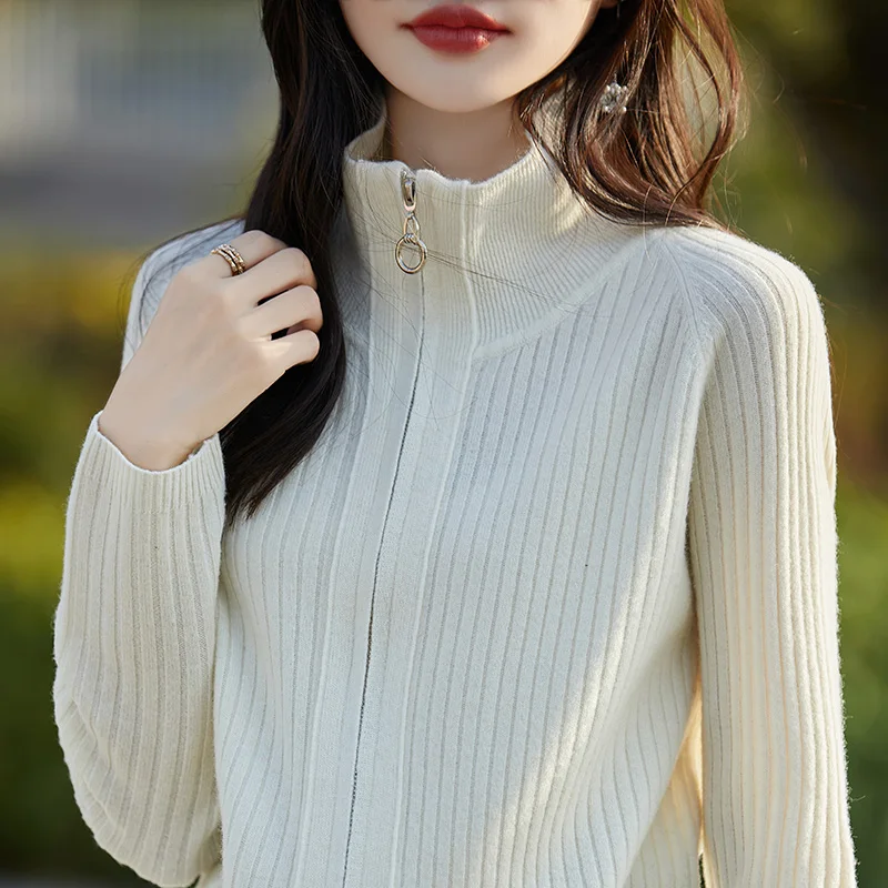 Sweter ze 100% wełny australijskiej, damski kardigan z dzianiny, kurtka z klapami, modny krótki styl, damski nowy sweter z pełnym rękawem