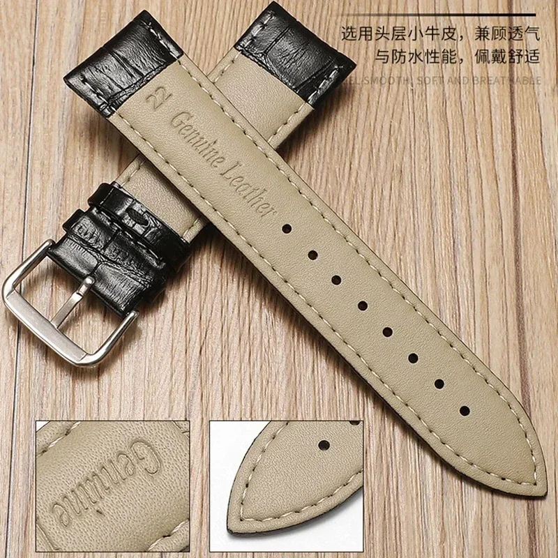 Genuine Leather Watchband 12/13/14/15/16/17/18/19/20/21/22/23/24mm Crocodile Pattern Straps Mens Replacement Universal Bracelet