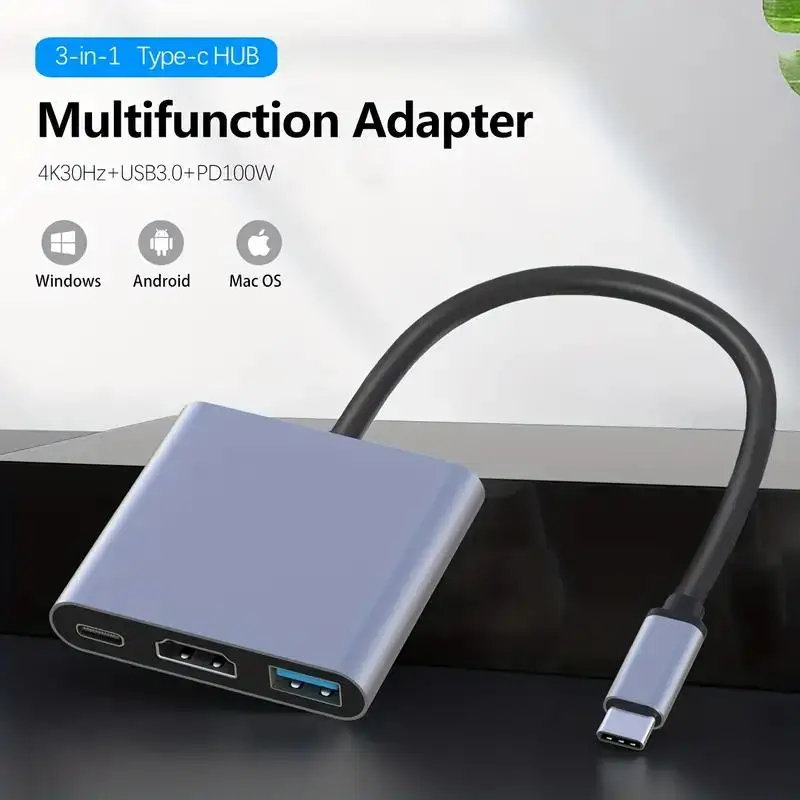3 In 1 USB C Hub Type C To HDMI USB3.0 Multi Port Adapter High Speed Extension Converter Cable For MacBook Laptop Desktop PC