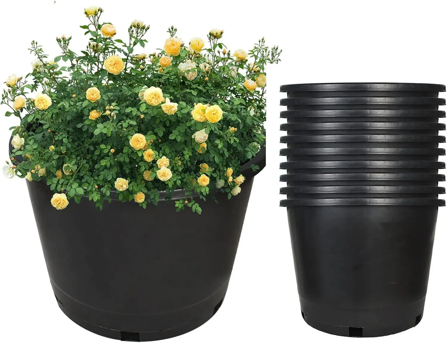 

10 Pcs 10 Gallon Round Black Nursery Pots Garden Plastic Planter Nursery Pots for Indoor and Outdoor Plants with Drainag
