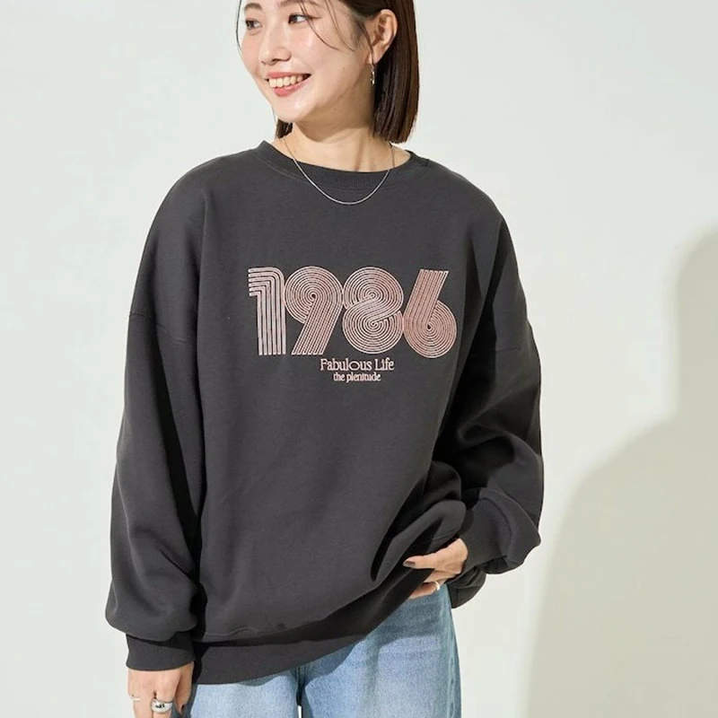 

Удобный круглый свитшот Ne с вышивкой, цифровой повседневный свободный крой, японский женский длинный хлопковый трикотаж свека