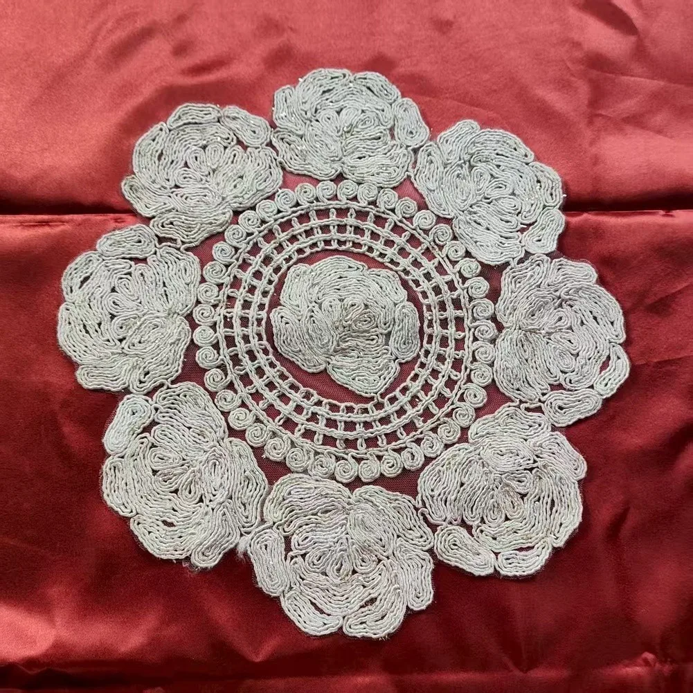 Beige Lace Doily 12.6 Inch Crochet Placemat with Delicate Flowers Rustic Table Mat for Dining Kitchen Table Decoration