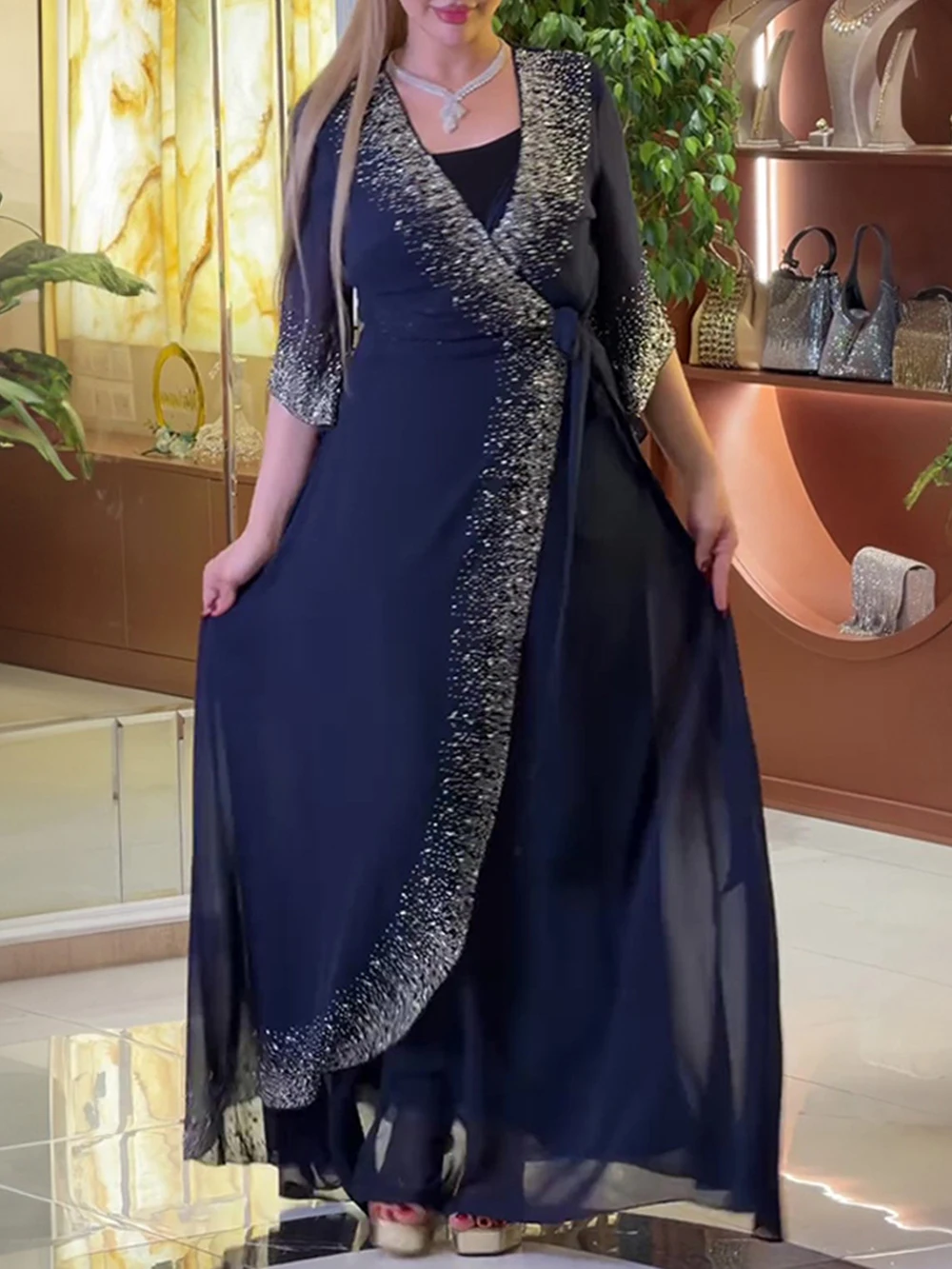 2026 Eid Mubarak Abayas For Women 2 PCS Set Caftan Marocain Islamic Clothing Muslim Fashion Chiffon Dresses Birthday Party Gowns