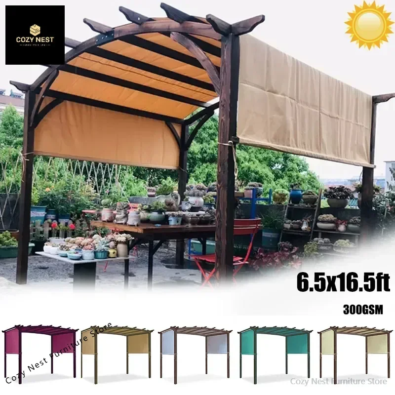 6.5 x 16.5 ft Polyester Rain Block Retractable Pergola Canopy Shade Replacement Fabric Cover Without Frame Custom Size/Color