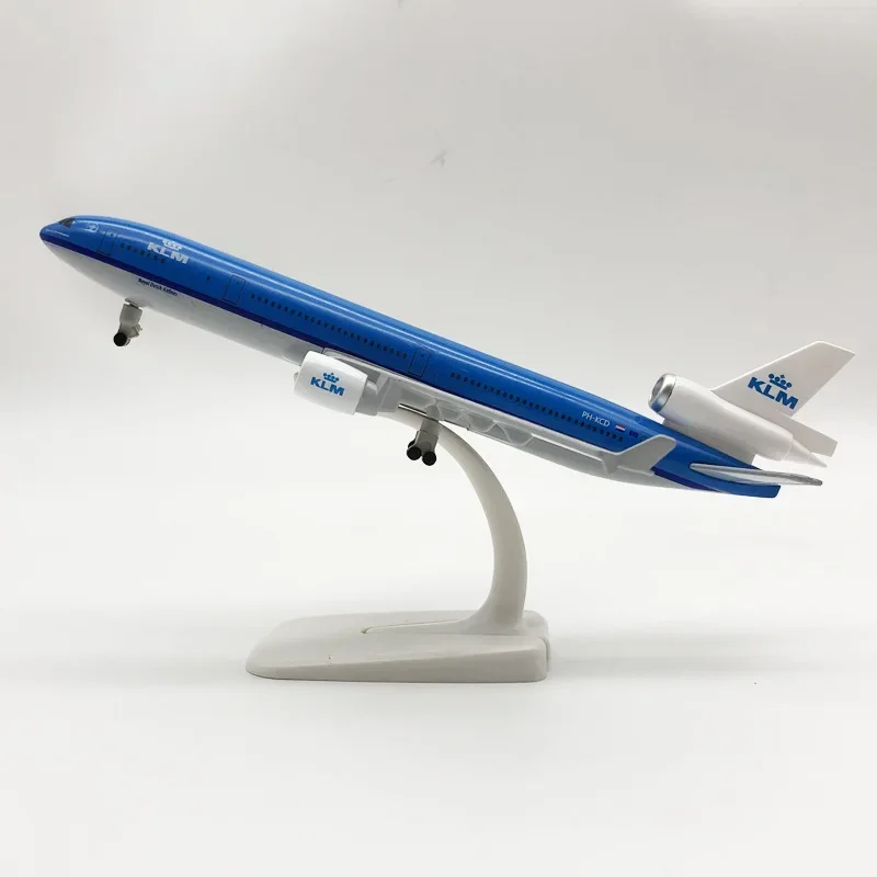 네덜란드 KLM 항공 MD MD-11 다이캐스트 비행기 모형, 합금 금속 비행기 모형, 바퀴 달린 항공기, 20cm