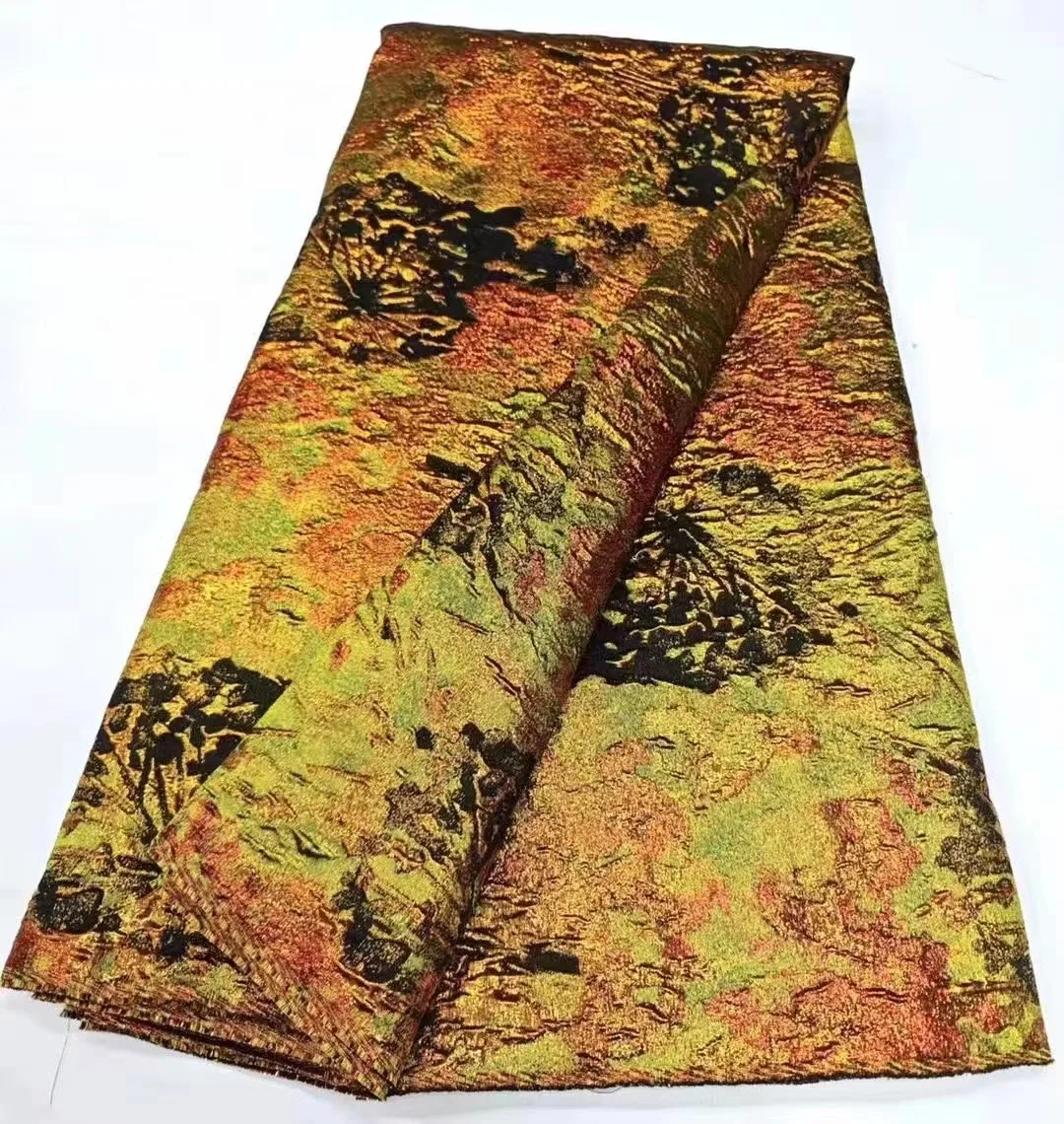 African Lace Fabric High Quality 5 Yards Gilding Nigerian Brocade Jacquard Lace Fabric 2025 Women Party Wedding Dress