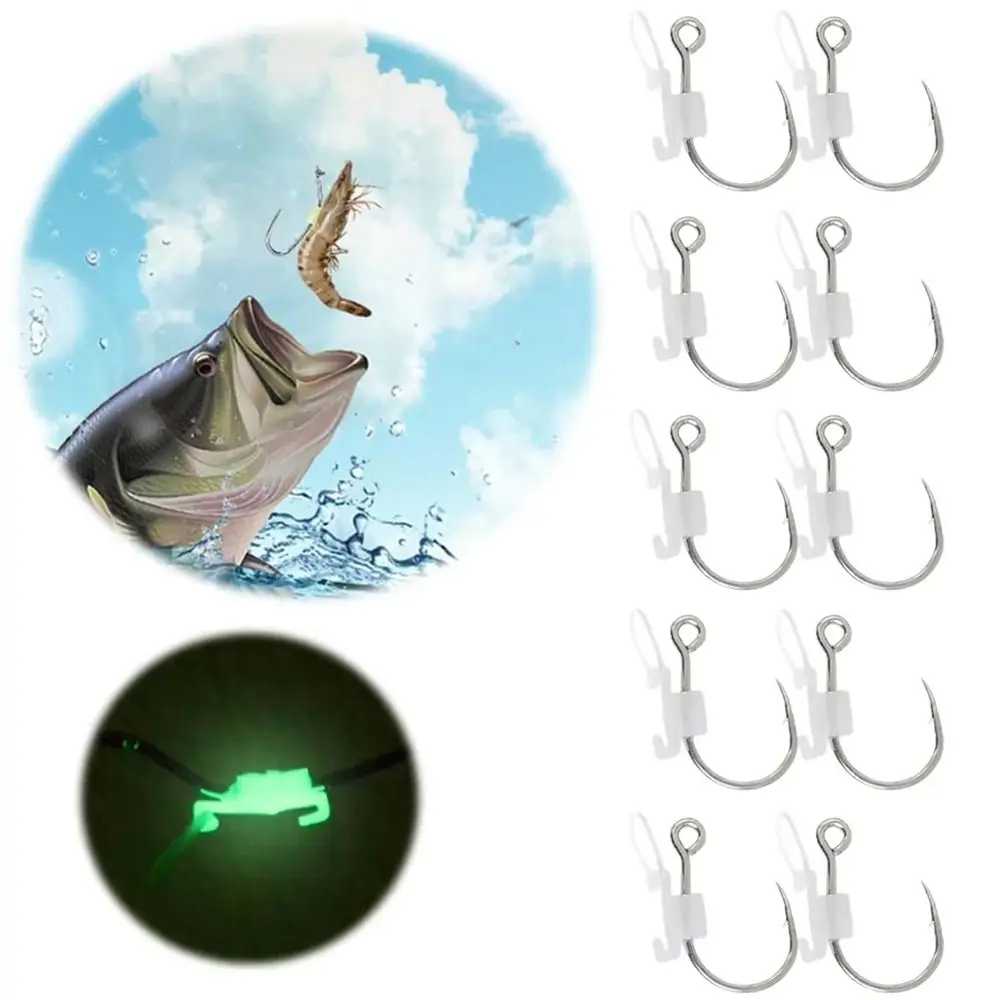 

10Pcs Heavy Duty Luminous Live Shrimp Fishing Hooks Perforated Design with Fixed Rubber Ring Sea Bass Carbon Steel Hook
