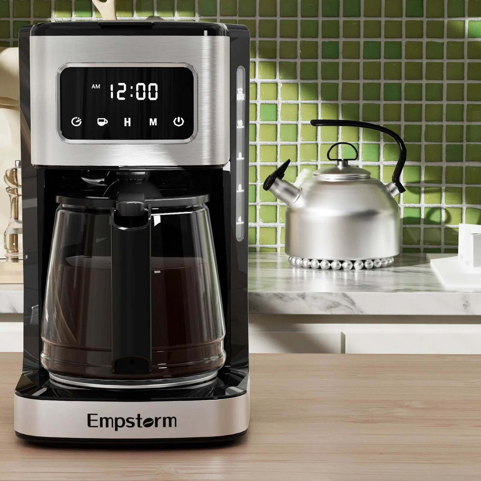 Empstorm Black Programmable Commercial Coffee Machine with Grinder Electric Drip Maker for Car & Hotel Use