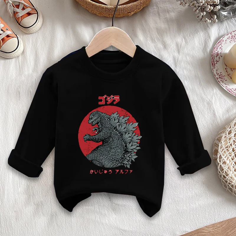 Godzillas T-shirt Fashion Long Sleeve Shirts Round Neck Outdoor Wear Cute Hip Hop Outfit Summer Sportwear Boys Birthday Clothes - view 5